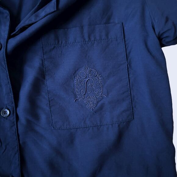 Impressions of California 90s Rayon Camp Shirt Navy Monogram Pocket Women 12 USA - Picture 6 of 6
